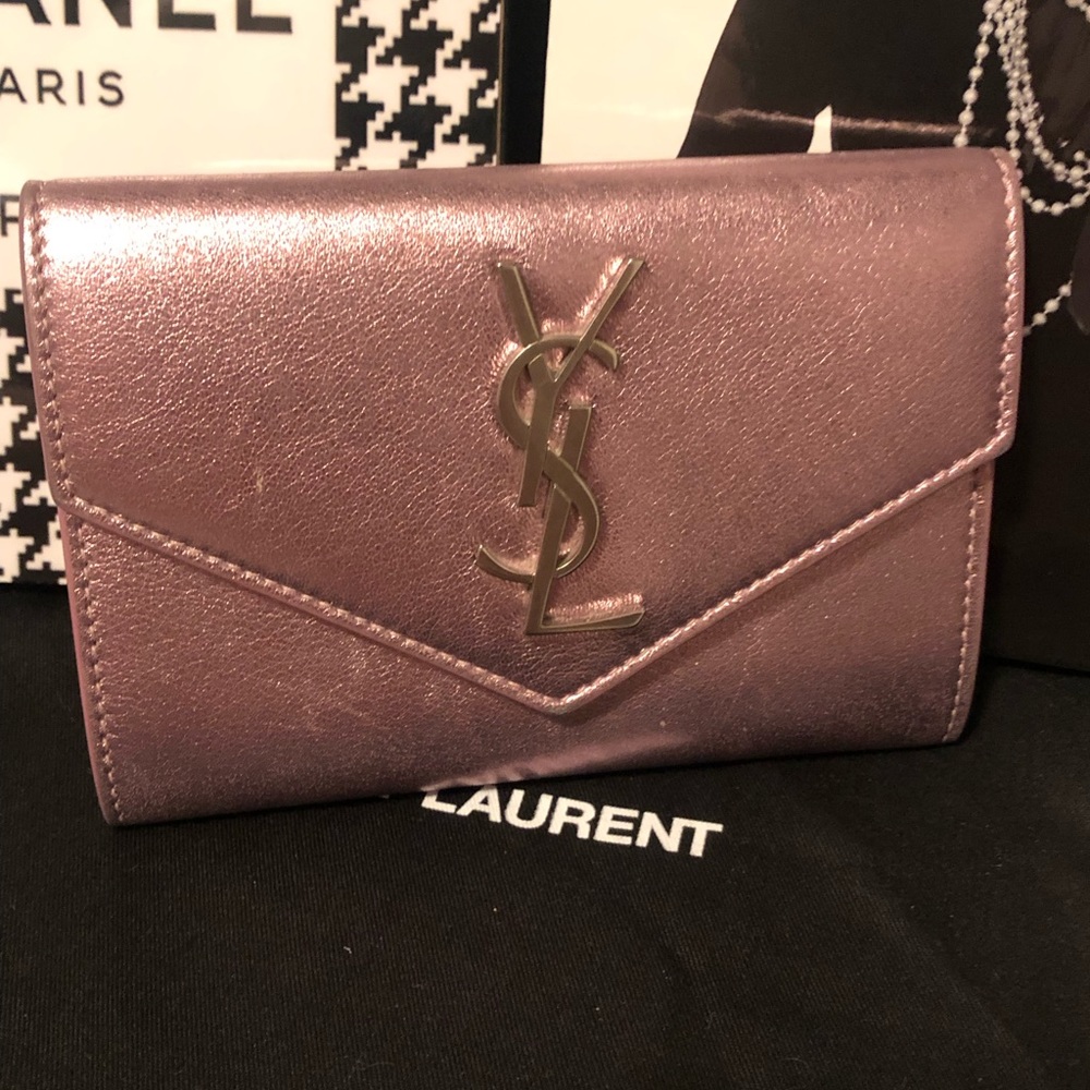 YSL Yves Saint Laurent Azalea Metallic Pink Wallet Rare